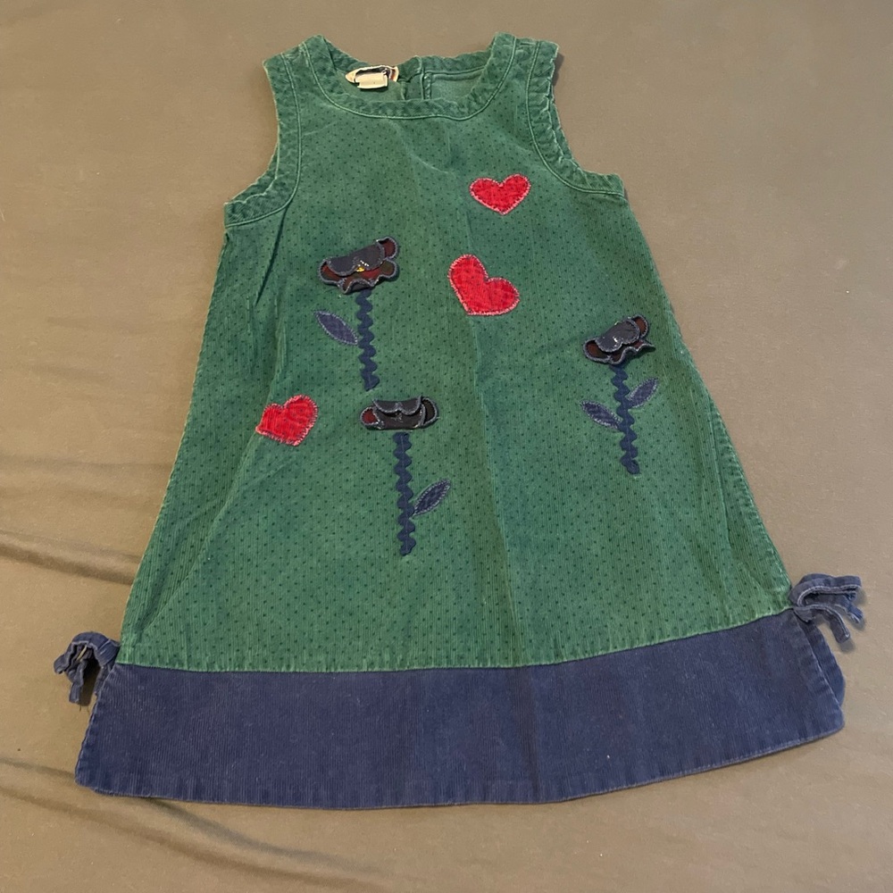 Vintage Corduroy Samara Floral Blue Green Girl’s Dress Size 6 90s